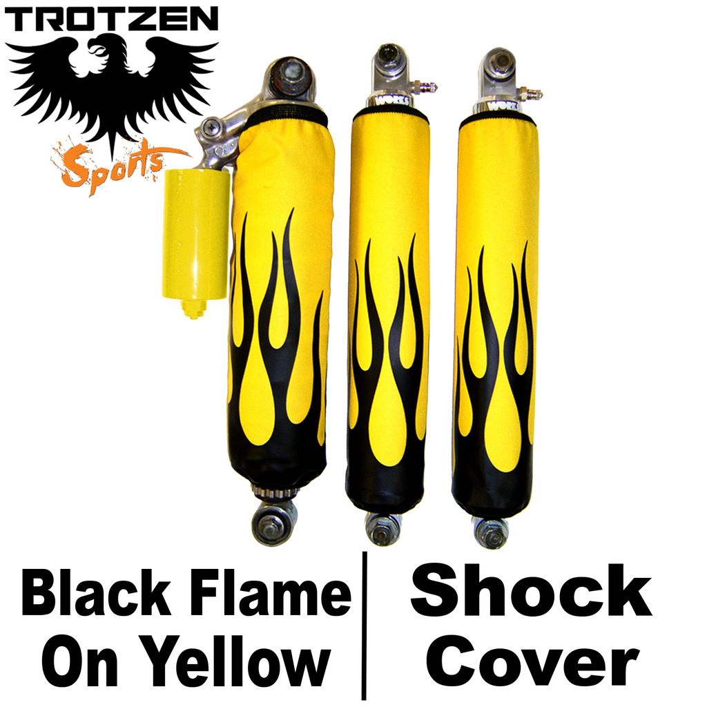 Suzuki Quadsport Black Flame On Yellow Shock Covers