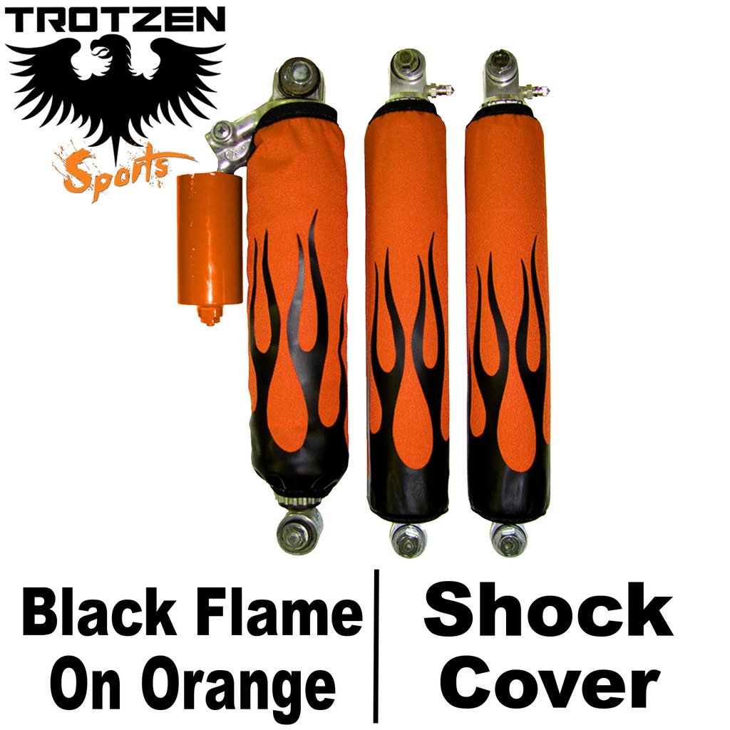 Honda 700XX Black Flame On Orange Shock Covers