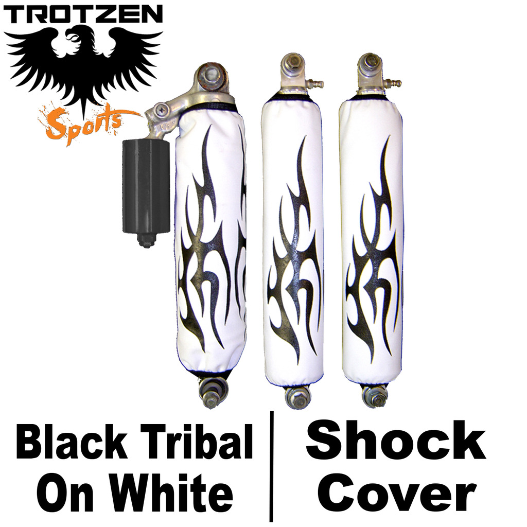 Kawasaki KFX 450 Black Tribal on White Shock Covers