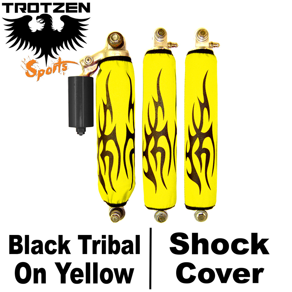 Kawasaki Tecate 3 Wheeler Black Tribal on Yellow Shock Covers